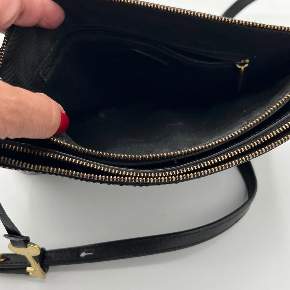 Fossil 1954 Collection Black Leather Crossbody Bag Gold Key Charm Retro Vacation